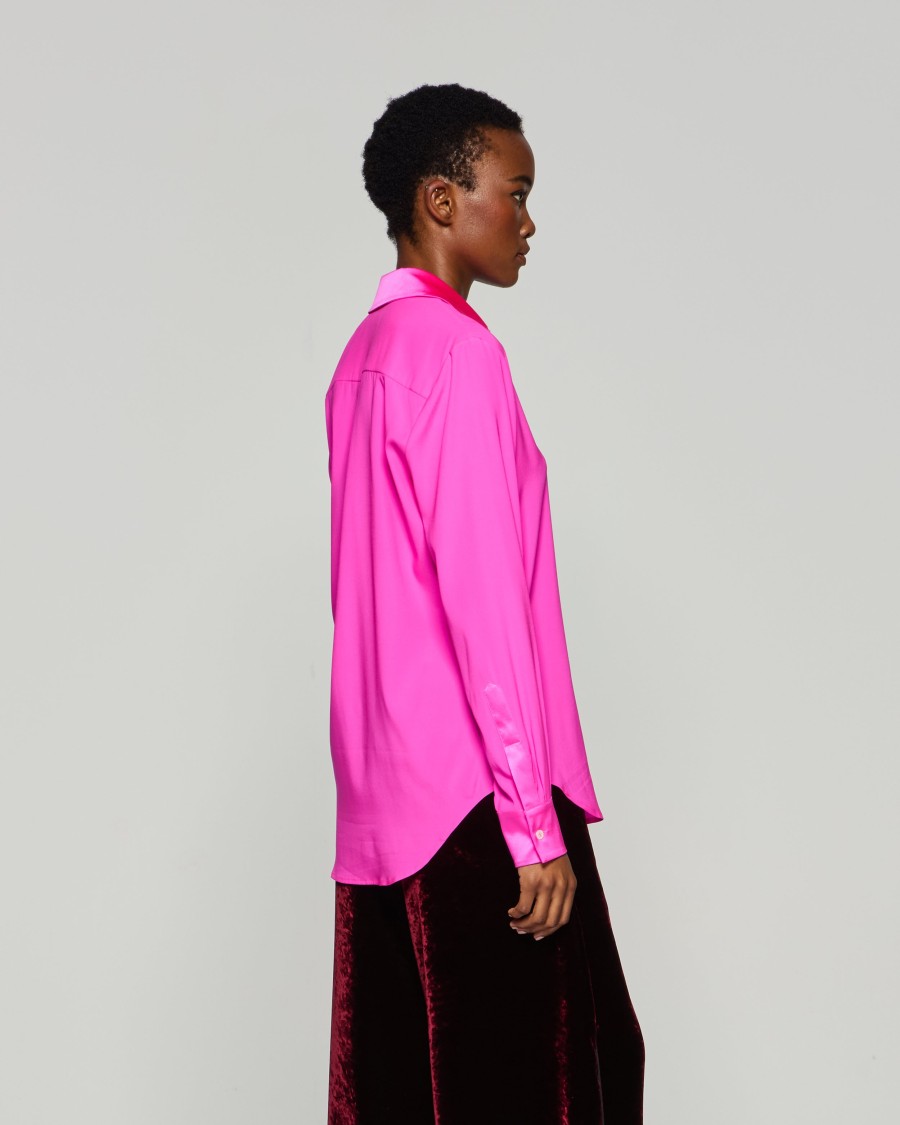 Serena Bute Silk Classic Shirt - Neon Pink In Pink