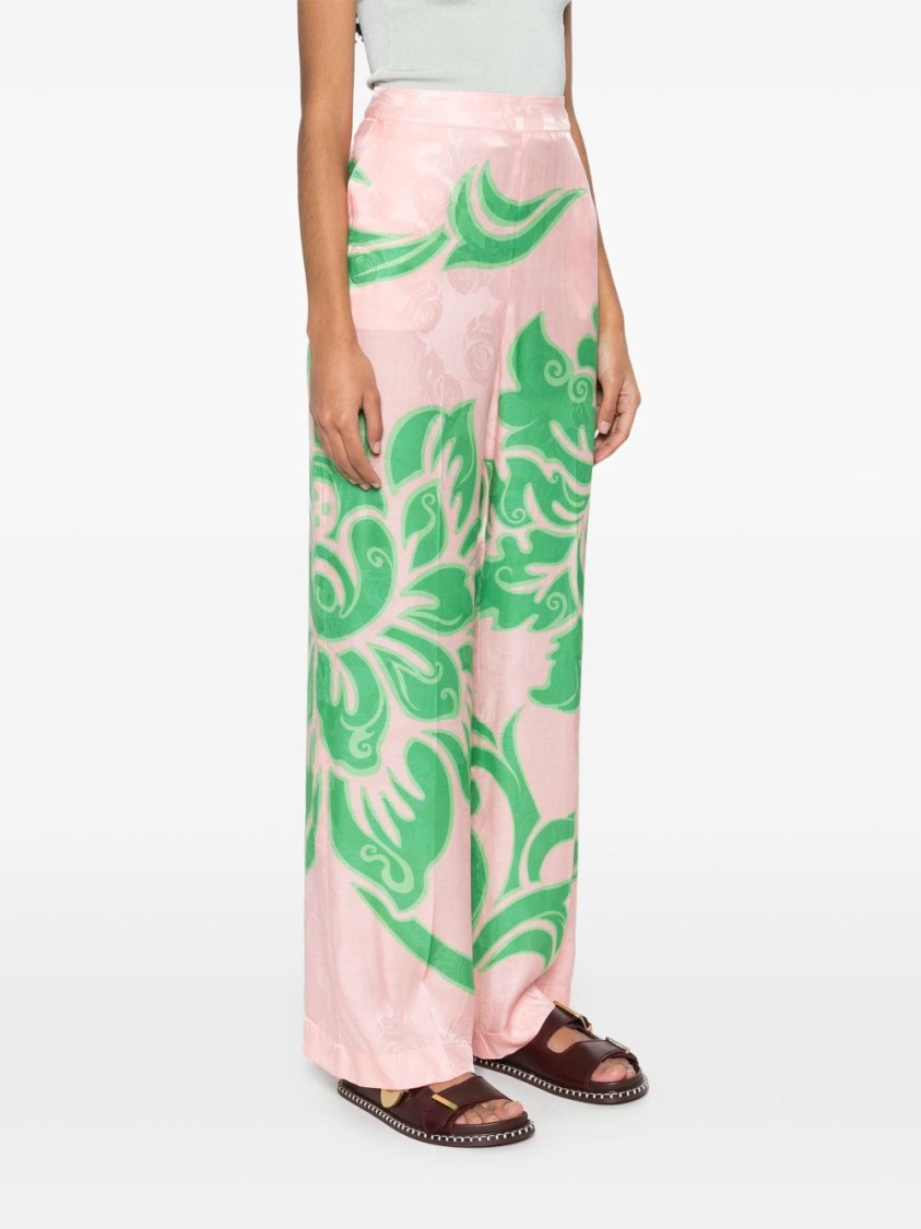 Etro Wide-leg Floral Pants In Viscose And Silk Blend In Green
