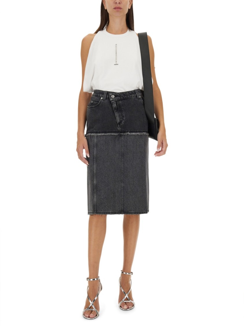 Shop Alexander Mcqueen Two-tone Denim Skirt In Grey