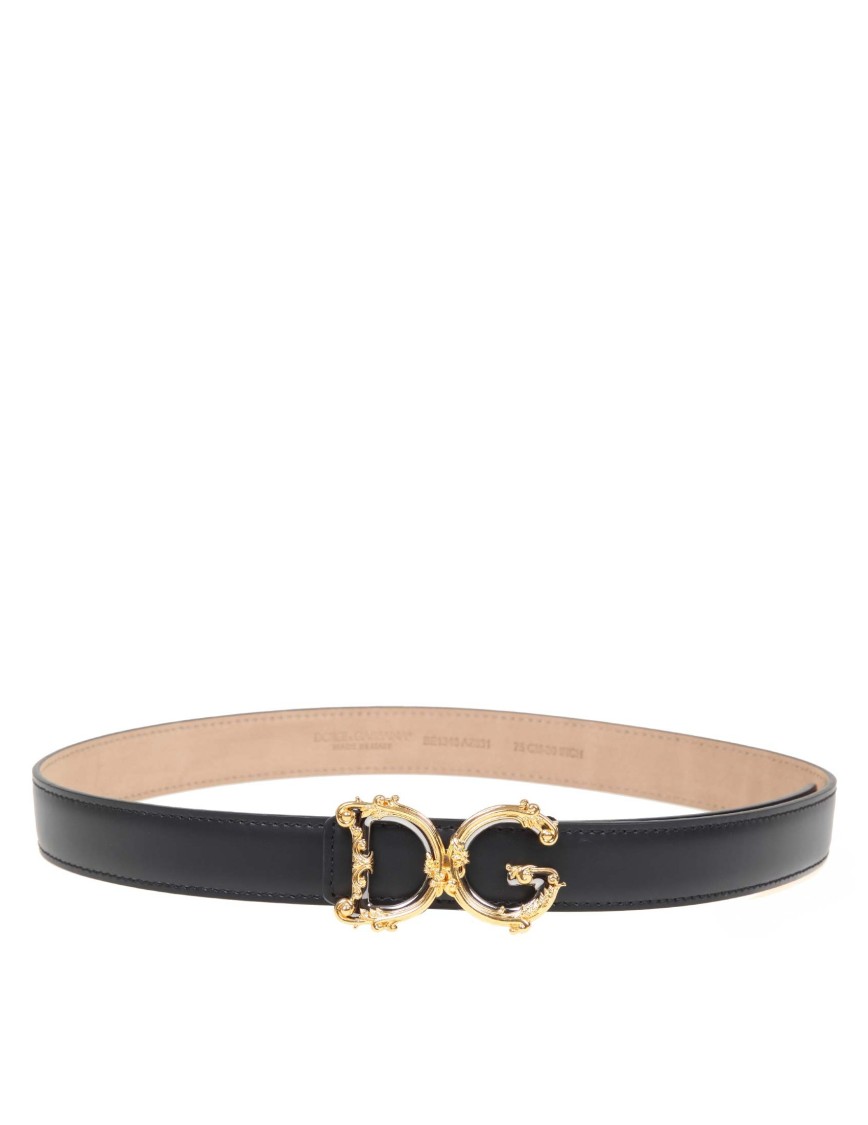 Dolce & Gabbana Dg Barocco 40mm Calf Leather Belt In Black
