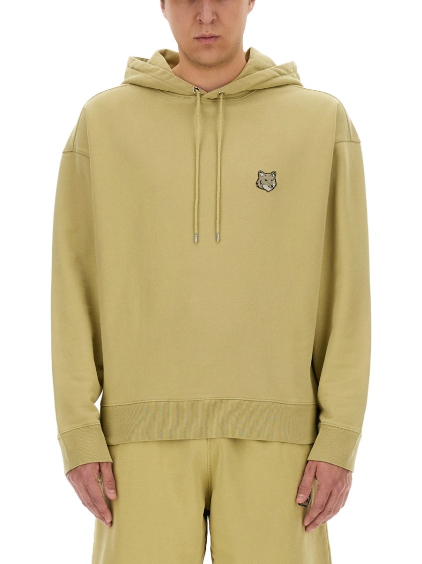 Shop Maison Kitsuné Relaxed Fit Hoodie With Embroidered Logo In Neutrals