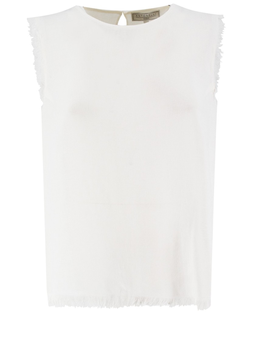 Antonelli Fringed Sleeveless Linen Top In White