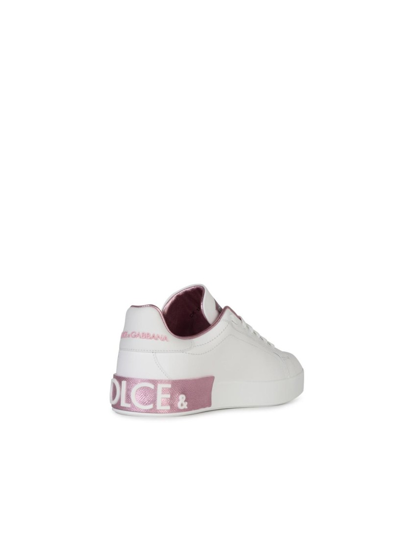 Shop Dolce & Gabbana Portofino Leather Sneakers In White