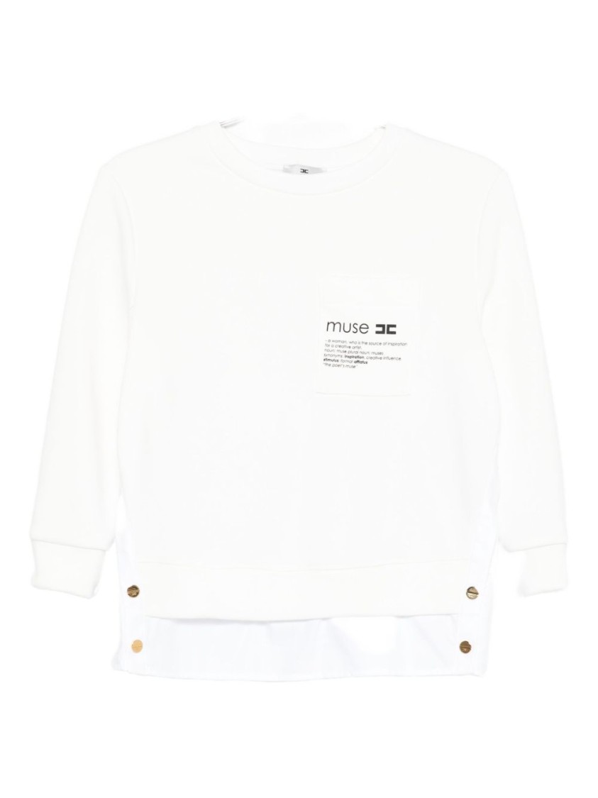 Elisabetta Franchi Fleece Top With Details In Poplin Fabric Clothing In White