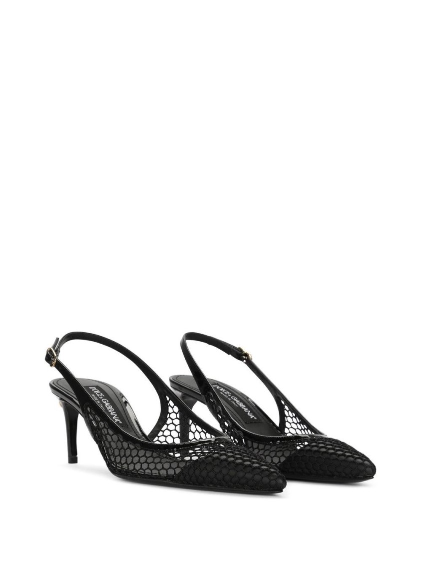 Dolce & Gabbana Vernice Patent Leather-trimmed Mesh Slingback Pumps In Black