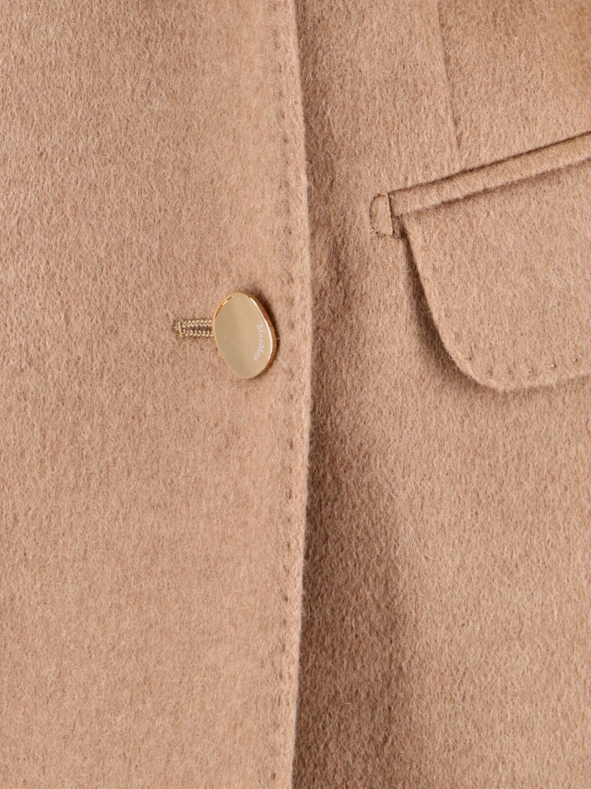 Max Mara Double-breasted Camel Blazer With Logo Embroidery In Brown