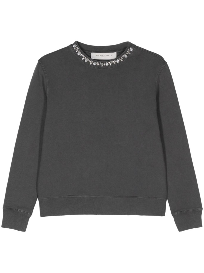 Golden Goose Relaxed Grey Sweater With Embellished Neckline In Gray