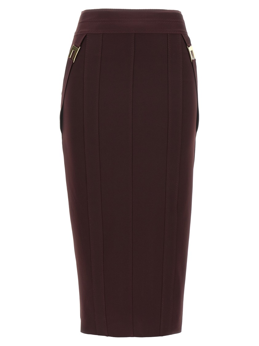 Elisabetta Franchi Corsetry-inspired Midi Skirt With Zigzag Stitching In Brown