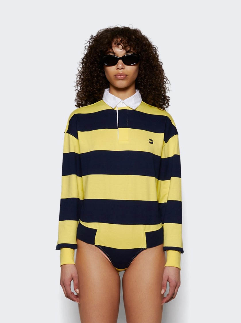 Shop Coperni Striped Polo Bodysuit Yellow And Blue