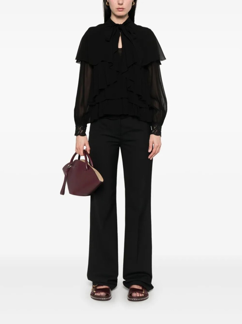 Twinset Twin-set Layered Black Blouse With Ruffled Detailing In Black