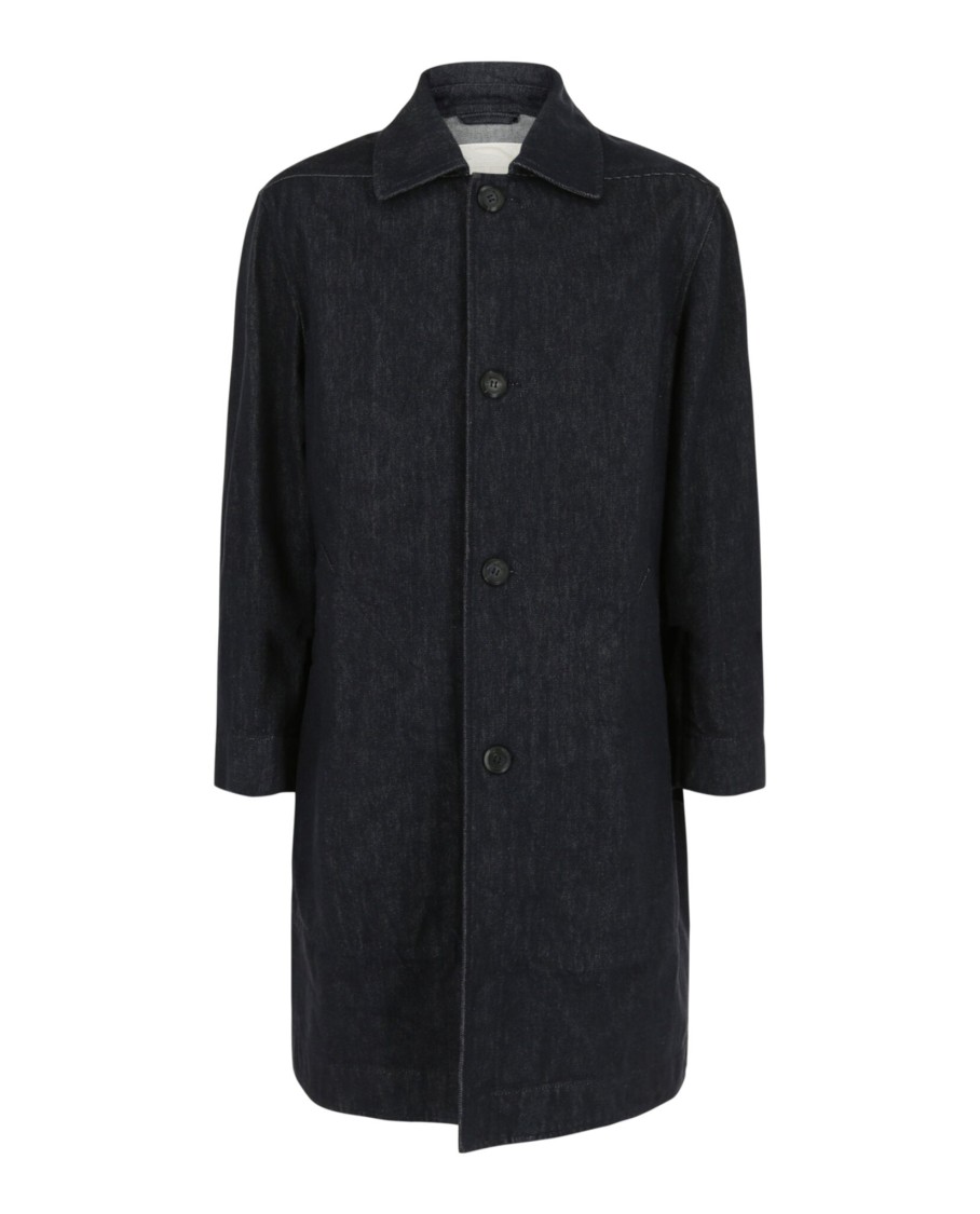 Ferragamo Dark Wash Denim Jacket With Button Closure In Black
