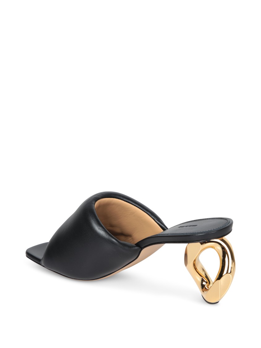 Jw Anderson J. W. Anderson Slip-on Black Leather Sandals With Gold-tone Chain Heel In Black