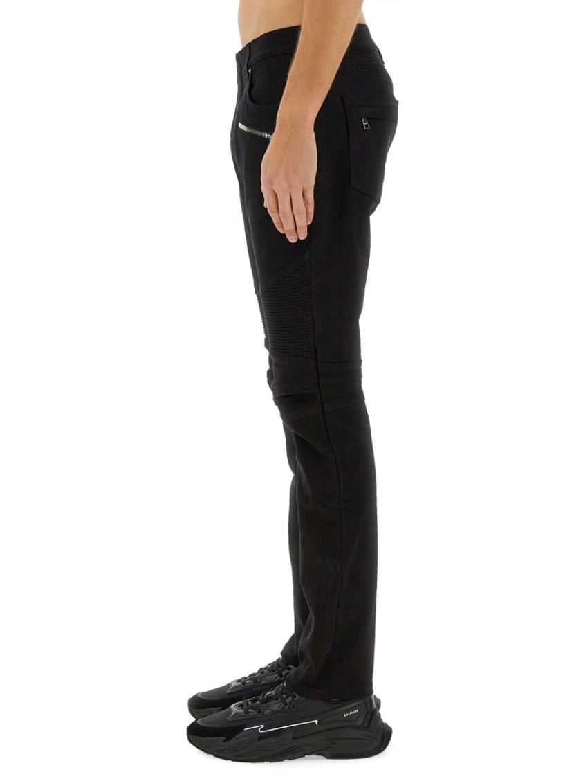 Shop Balmain Slim-fit Black Denim Biker Jeans