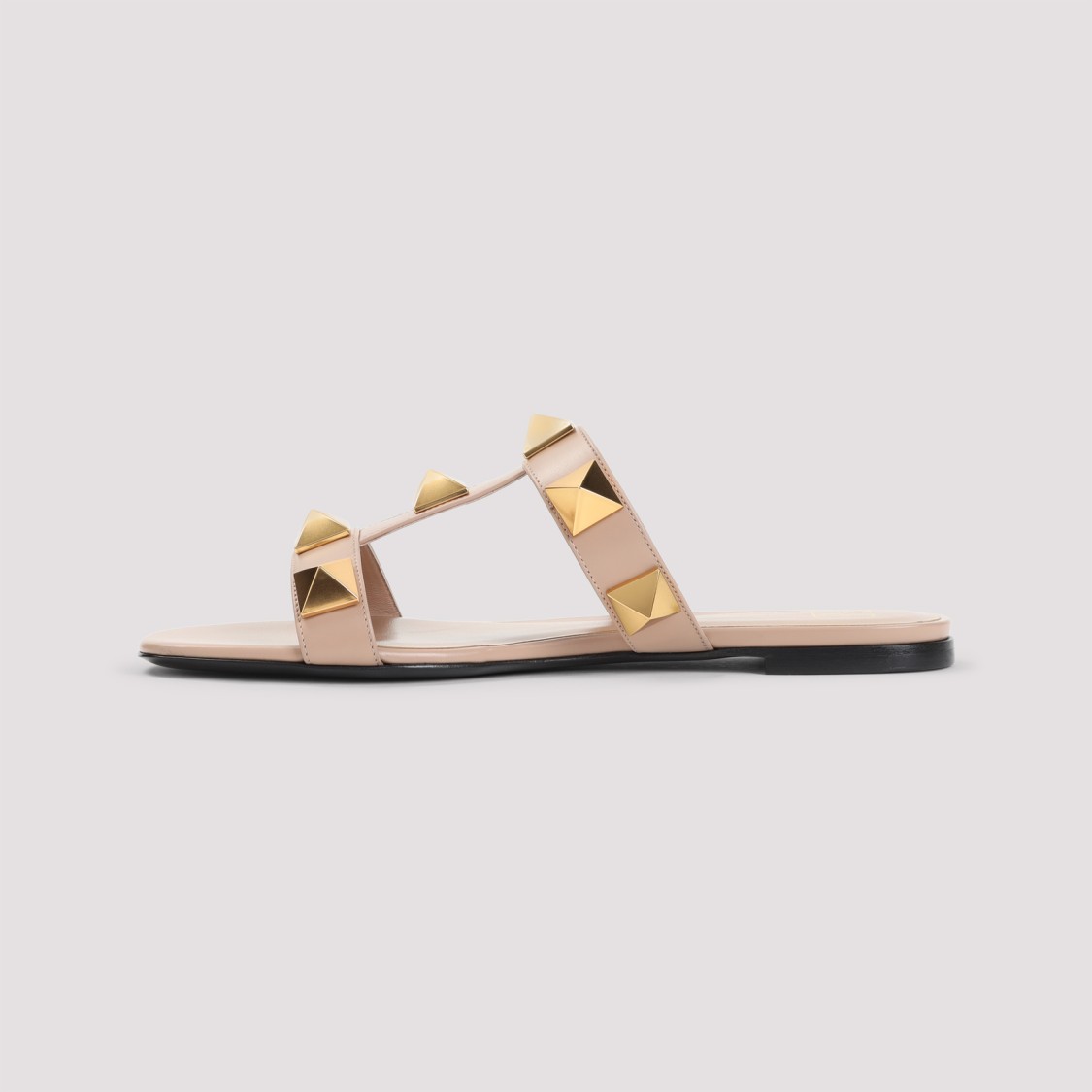 Shop Valentino Flat Leather Sandals With Pyramid-shaped Studs In Pink