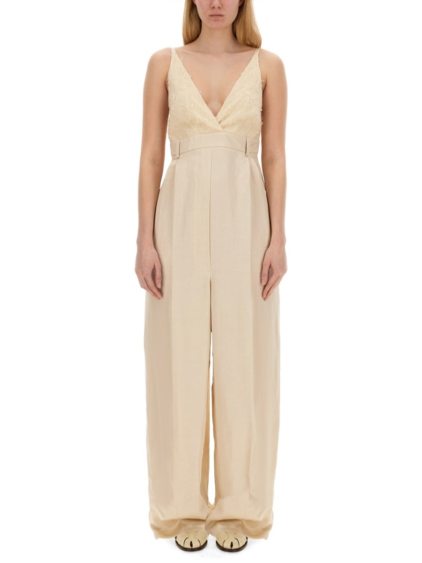 Alysi V-neck Wide-leg Jumpsuit In Neutrals