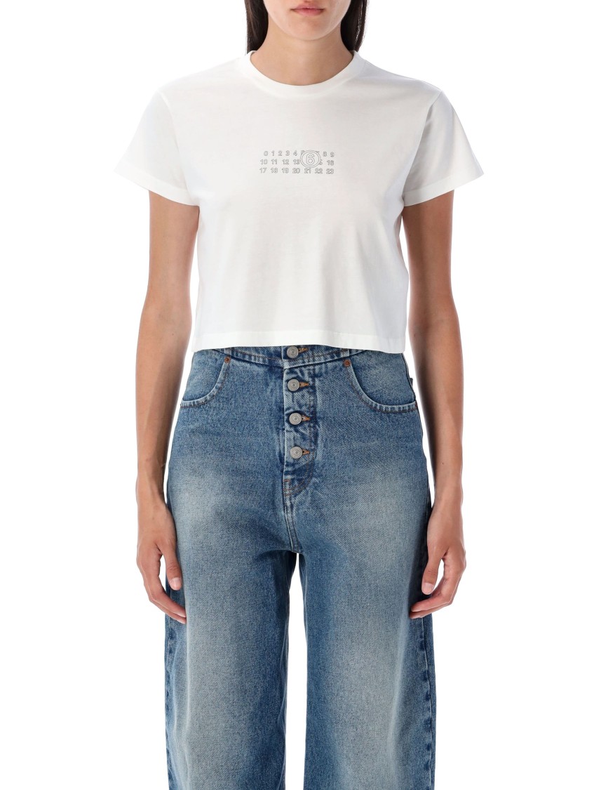 Mm6 Maison Margiela Mm6 By Maison Margiela Logo Print Cropped T-shirt In Blue