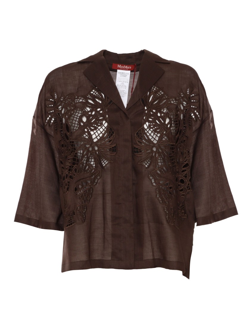 Max Mara Cropped Lace-embroidery Legno Jacket In Lightweight Ramie In Brown