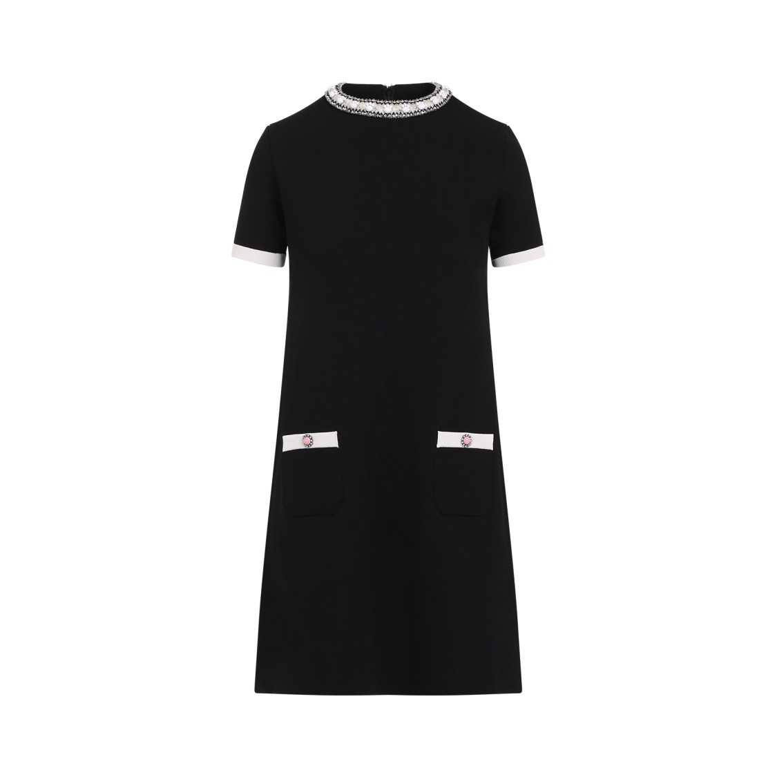 Valentino Tweed Embroidered Mini Dress With Patch Pockets In Black
