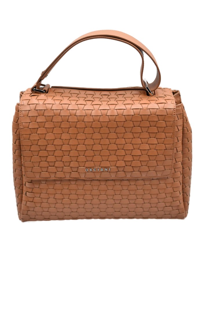 Orciani Woven Nappa Leather Amber Handbag In Brown