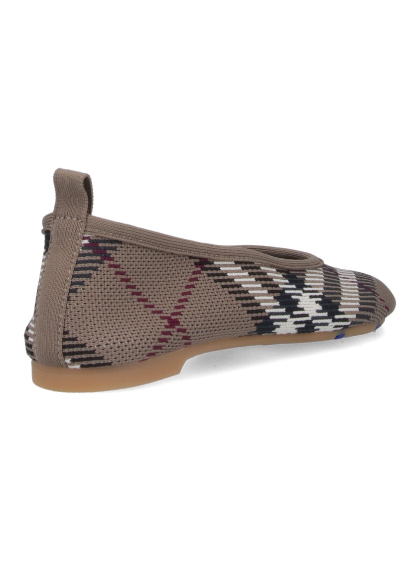 Burberry Knit Baby Nylon Blend Ballerinas With Knitted Traditional Check In Brown