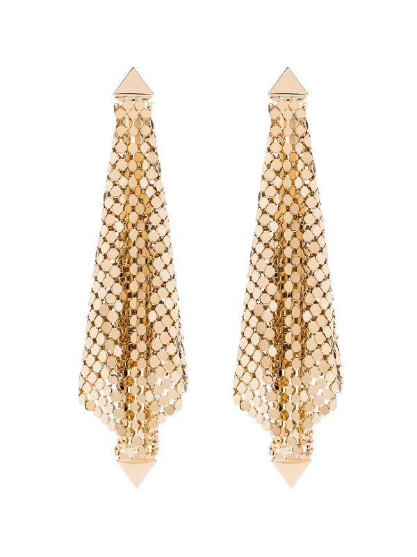 Rabanne Cascading Metallic Mesh Earrings With Triangular Accents In Gold