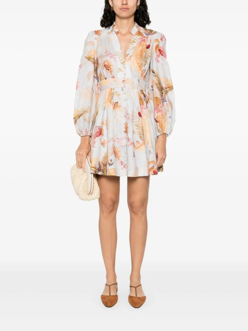 Zimmermann Ascension Plunge Printed Linen Dress In White