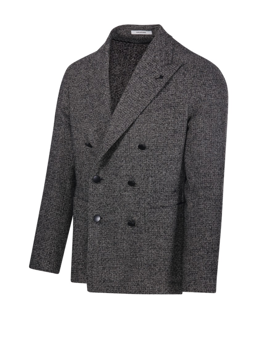 Shop Tagliatore Double-breasted Tailored Jacket With Textured Finish In Grey