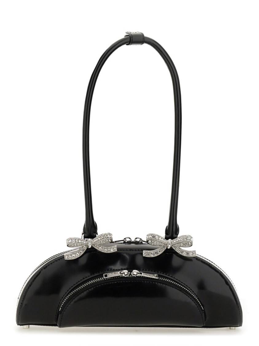 Self-portrait Black Leather Curved Shoulder Bag In Black