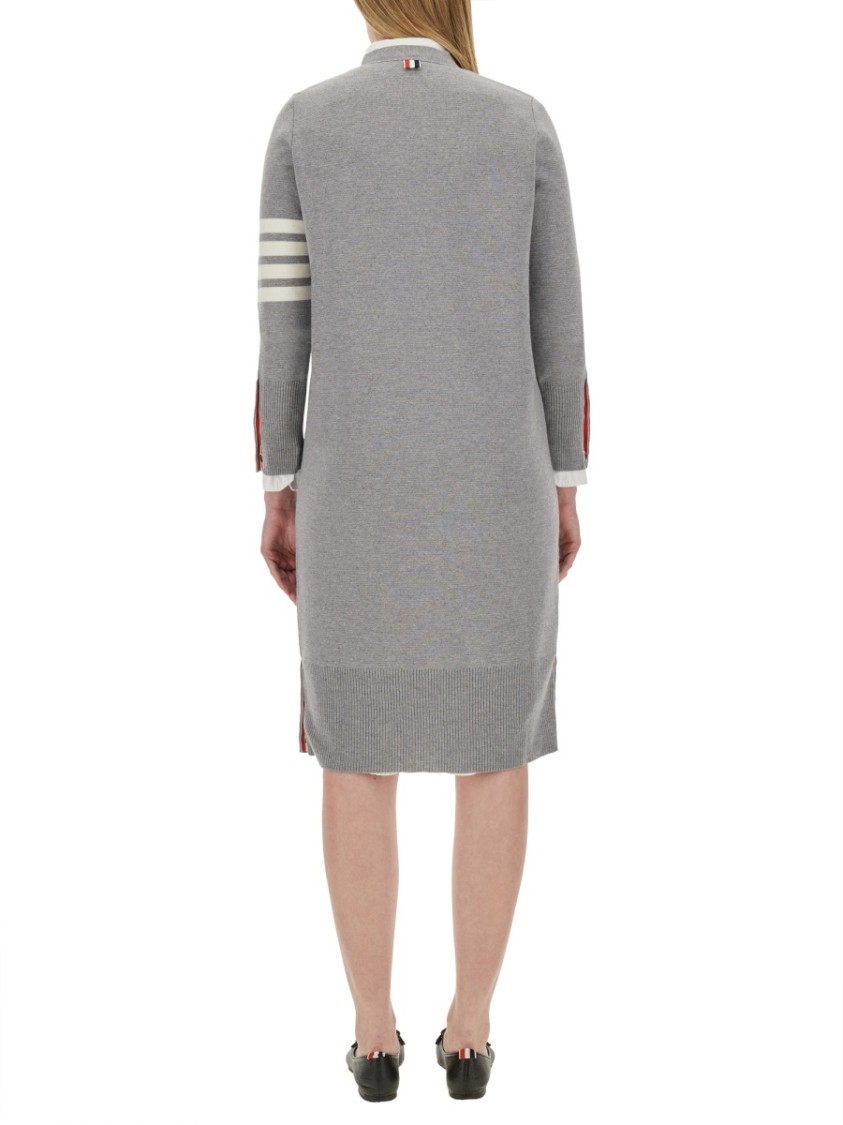 Shop Thom Browne Virgn Wool Cardigan Dress With Sporty Stripe Detail