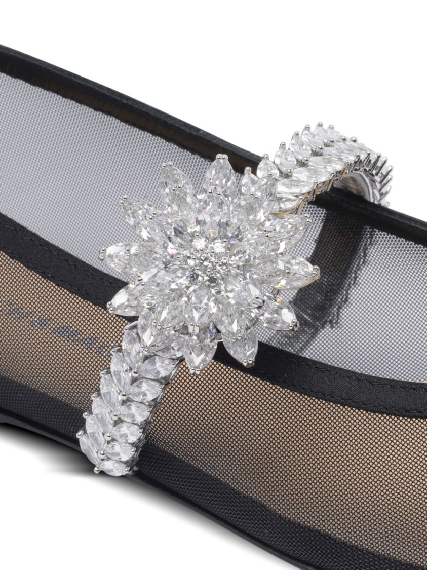Mach&mach Mach & Mach Crystal-embellished Black Flat Shoes With Mesh Overlay In Gray
