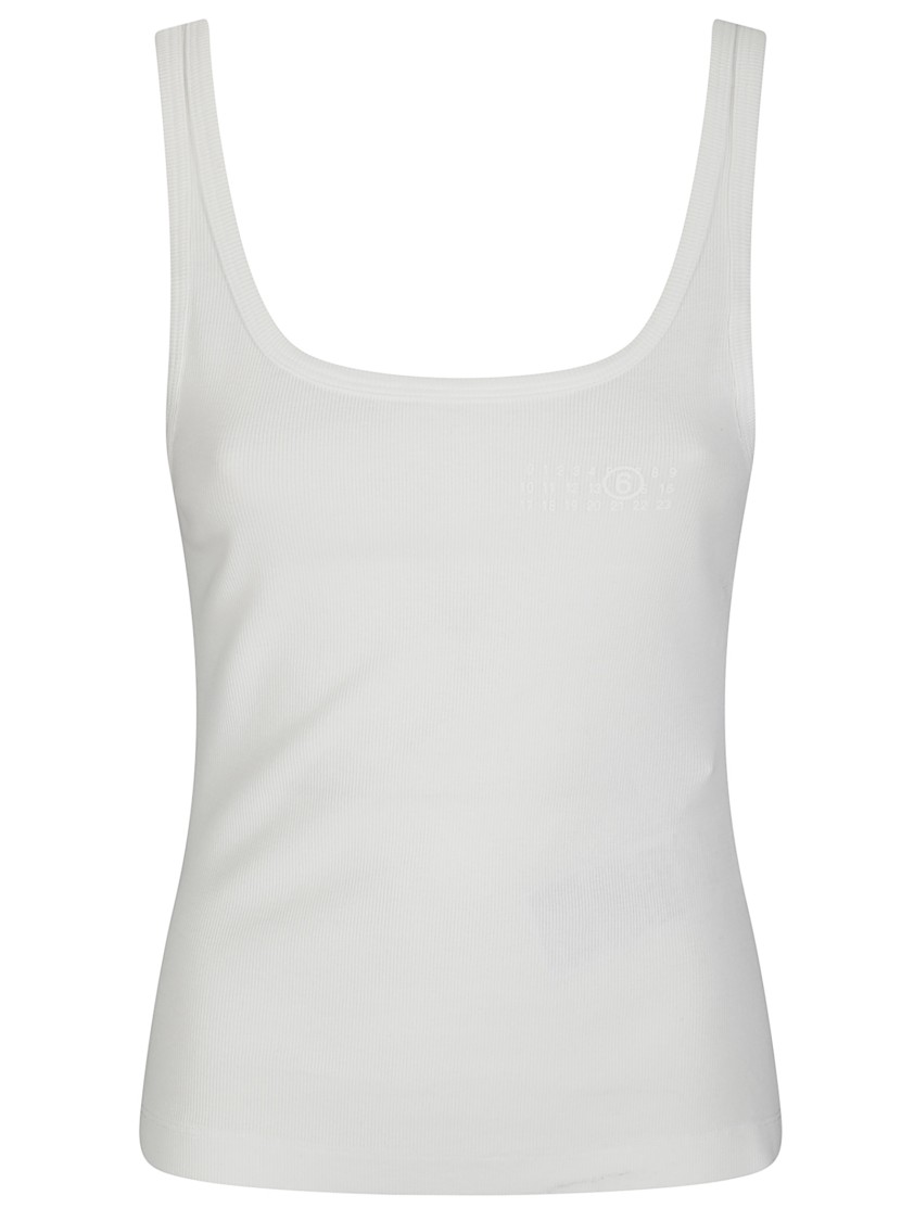 Mm6 Maison Margiela Mm6 By Maison Margiela Sleeveless Ribbed Cotton Tank Top With Crew Neck In White