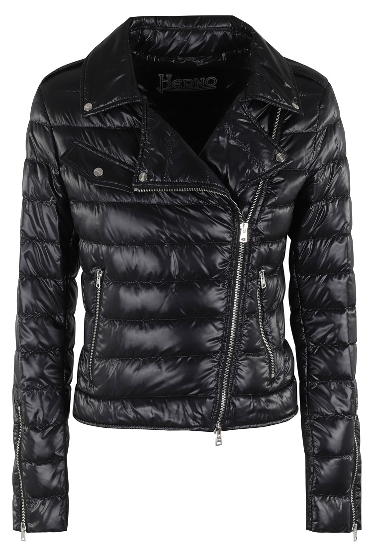Herno Ultralight Nylon Down Motorcycle Jacket In Black