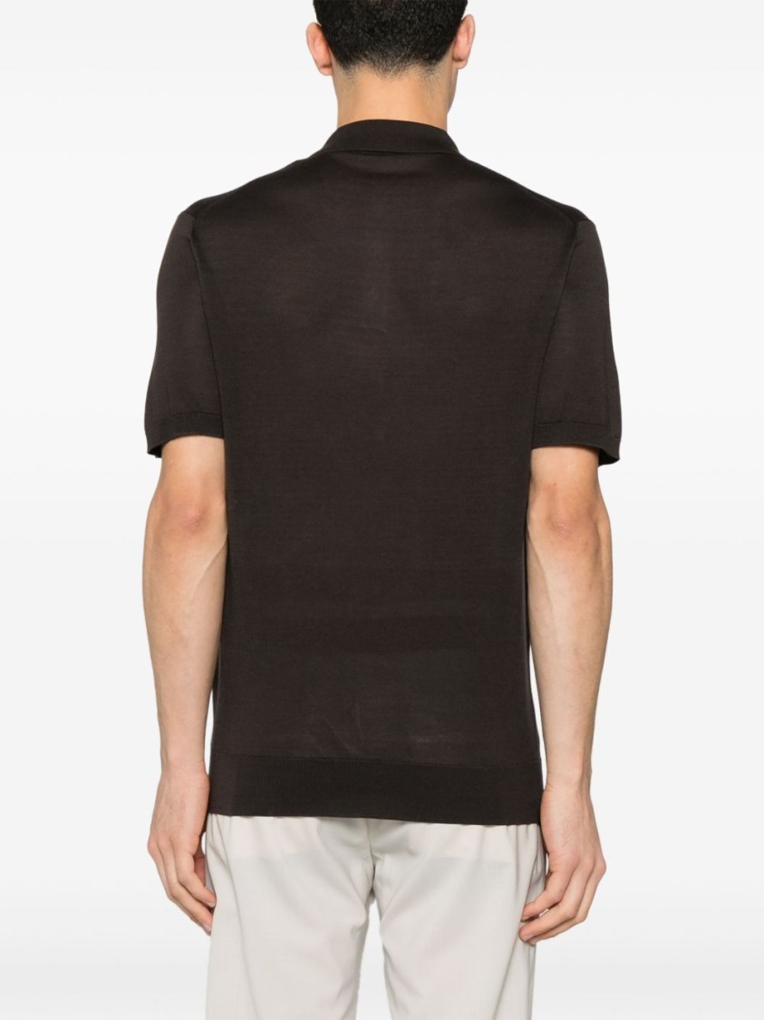 Corneliani Fine Knit Polo Shirt In Brown