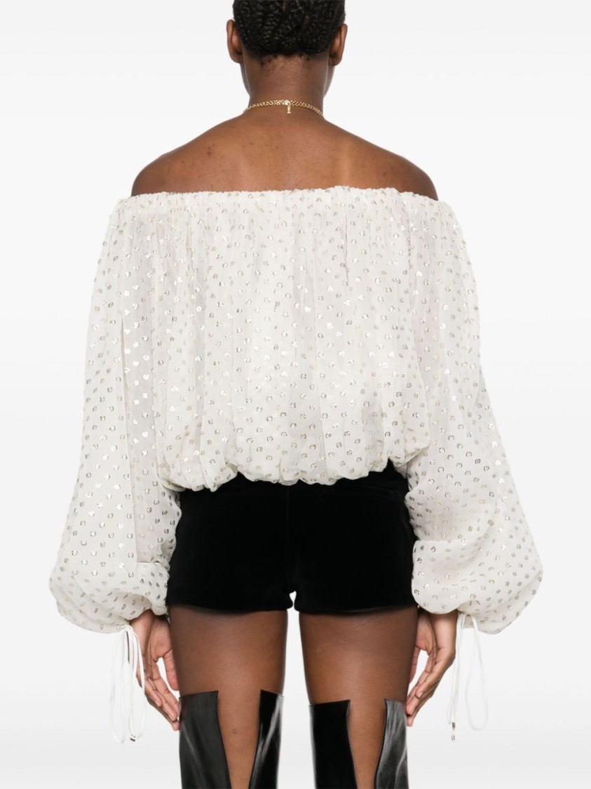 CHLOÉ CHLOÉ OFF-THE-SHOULDER SILK BLOUSE WITH VOLUMINOUS SLEEVES