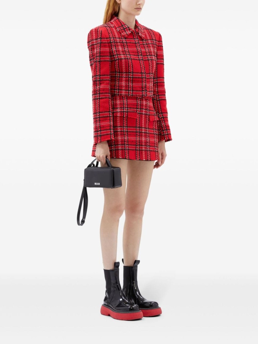 Msgm Tartan Cotton Blend Tweed Skort In Red