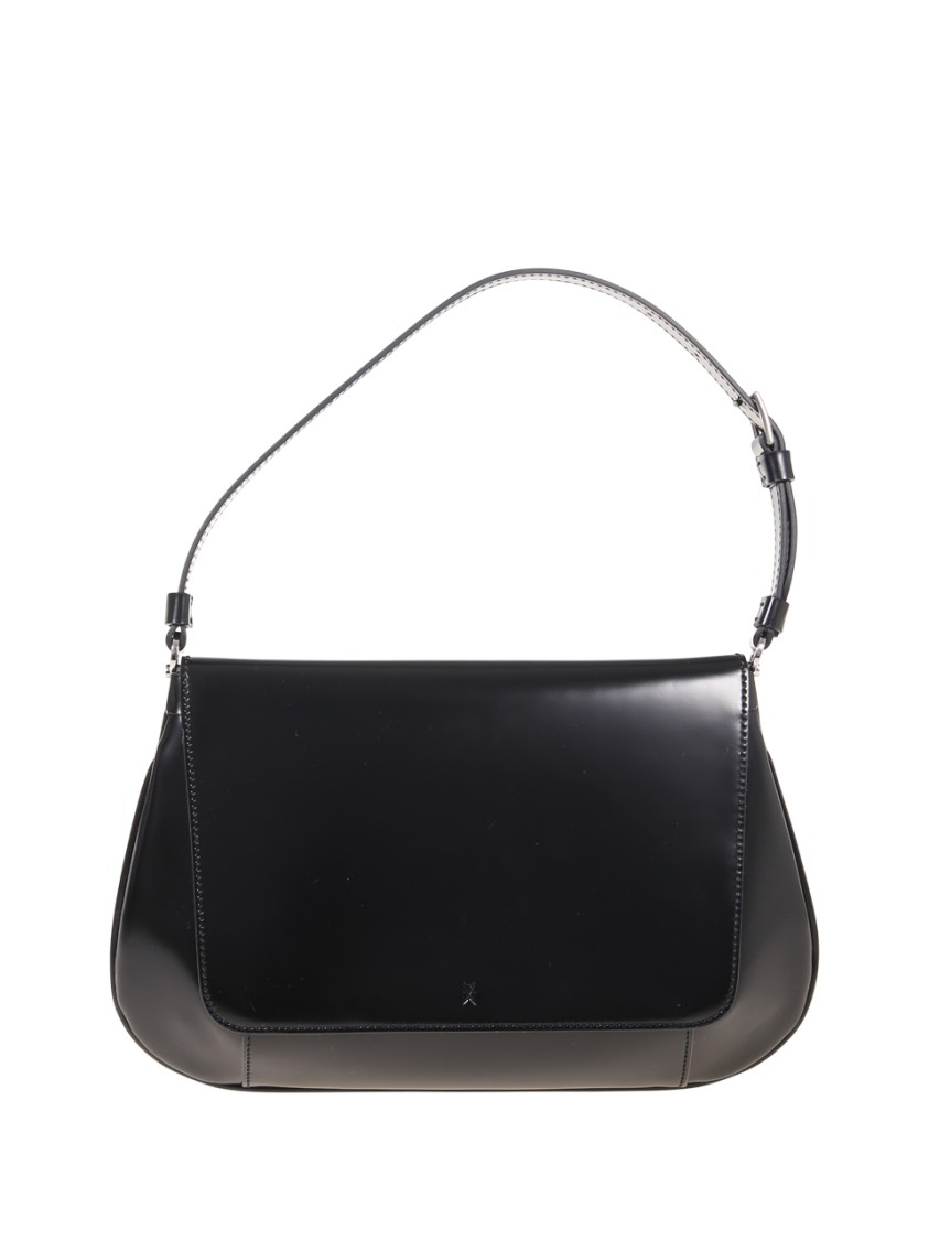 Amina Muaddi Leather Handbag With Curved Base And Reptile Motif Embossing In Black