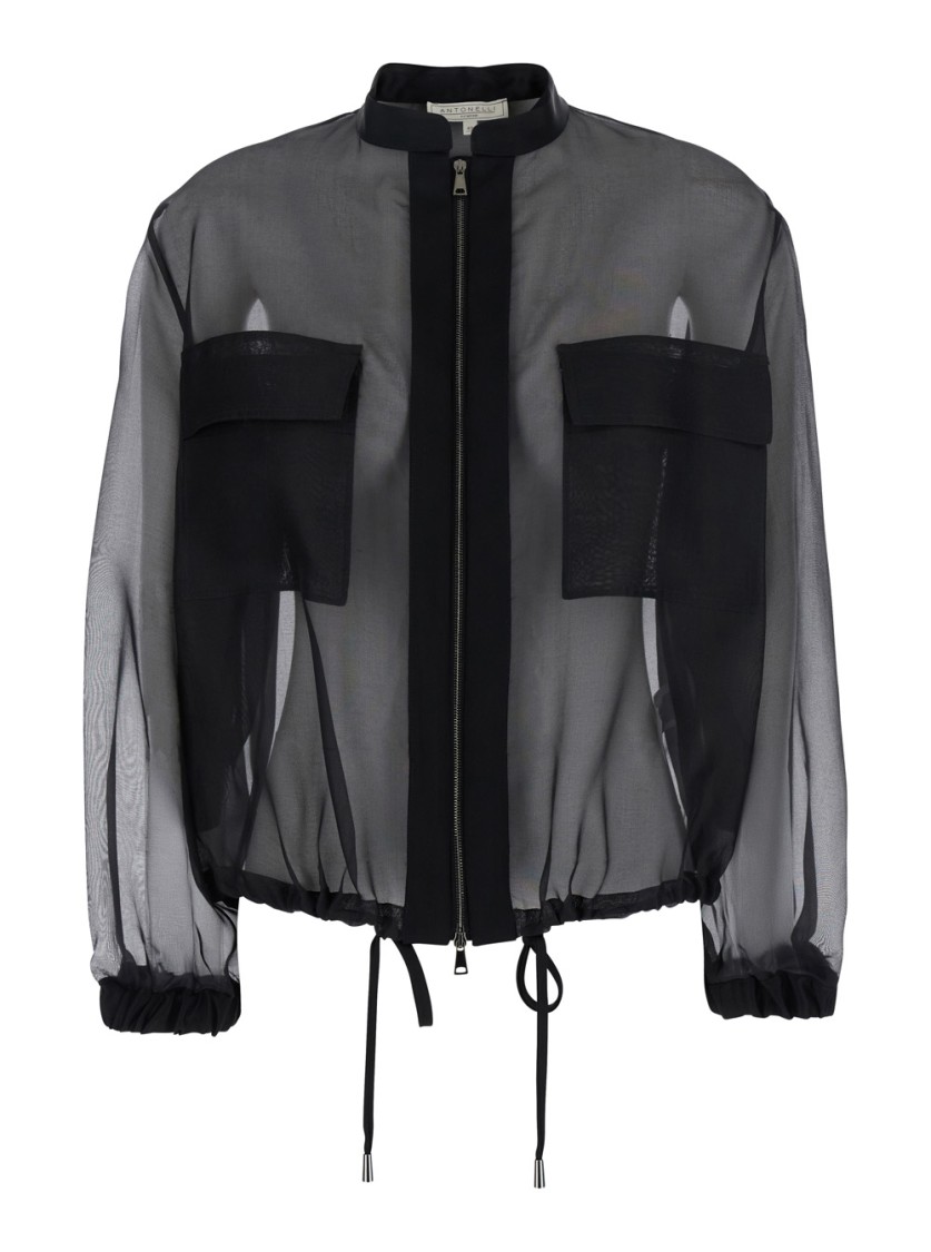 Antonelli Zaffiro Black Jacket With Puffed Sleeves And Drawstring Waist In Silk Woman