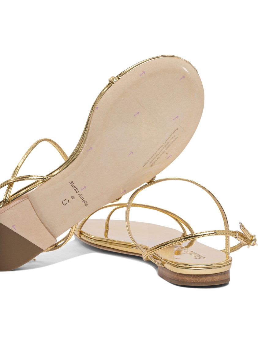 Studio Amelia Gold Leather Sandals With Multiple Straps In Neutral