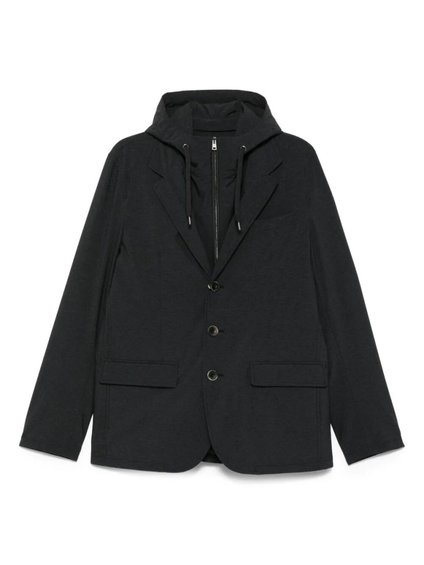 Herno Tailored Black Jacket With Detachable Hood In Black