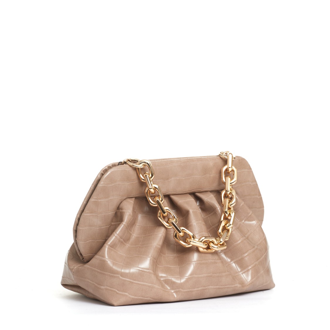 Themoirè Beige Crocodile Print Clutch In Pink