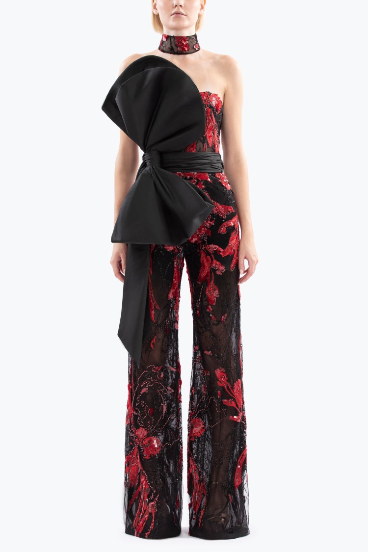 Saiid Kobeisy Embroidered Strapless Jumpsuit In Black