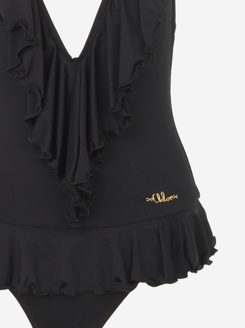 Shop Chloé V-neck Swimsuit With Ruffle Edges And Logo Detail