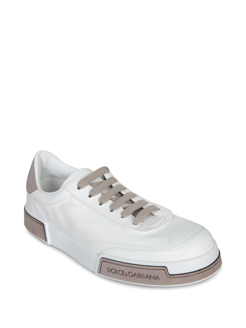 Dolce & Gabbana Portofino Yatch Sneakers In Calfskin Color White And Dove Grey In Red