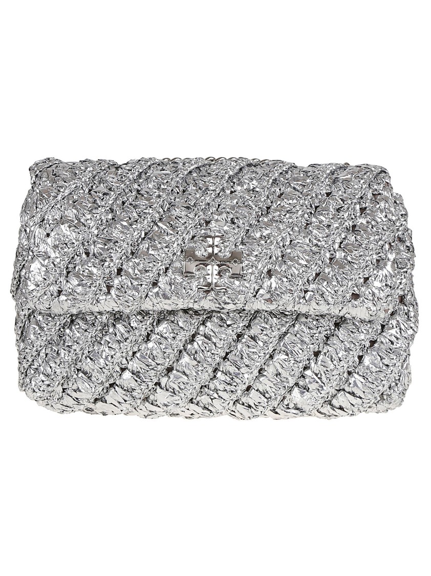 Tory Burch Metallic Shoulder Bag With Textured Woven Design