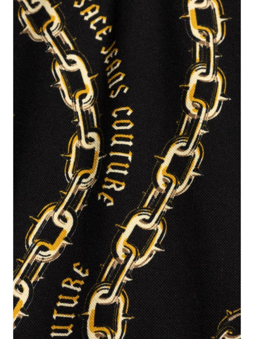 Shop Versace Jeans Couture Black Polo Shirt With Chain Pattern