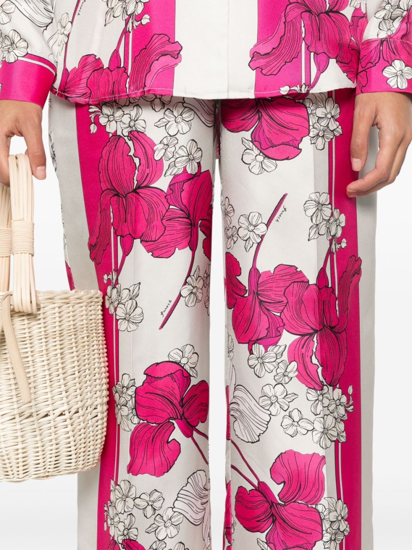 P.a.r.o.s.h Elastic Waistband Floral Print Trousers In Pink