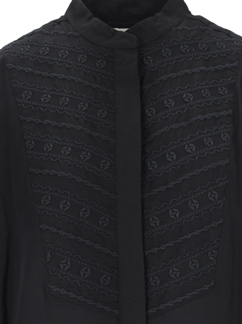 Shop Isabel Marant Étoile Embroidered Black Tencel Shirt With Mandarin Collar