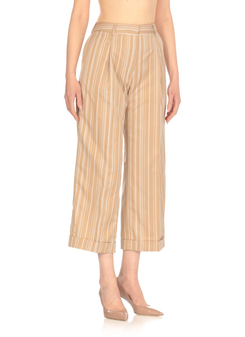 Pt Torino Beige Cotton And Linen Cropped Pants In Neutrals