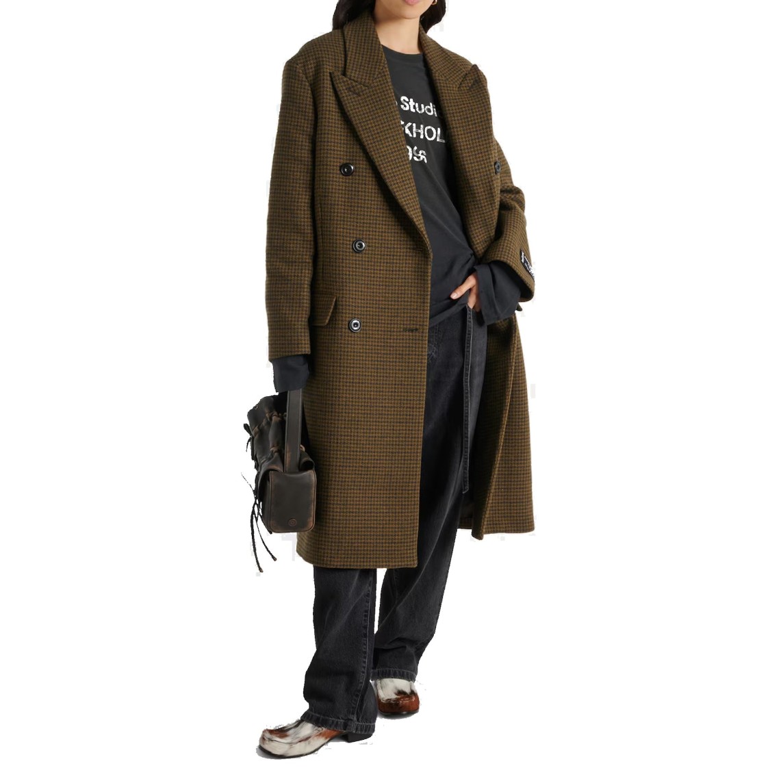 Acne Studios Checked Double Breasted Wool Blend Coat