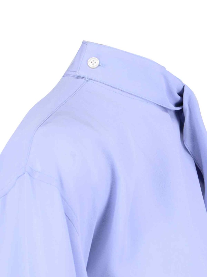 Victoria Beckham Draped Front High Neck Long Sleeves Top In Blue